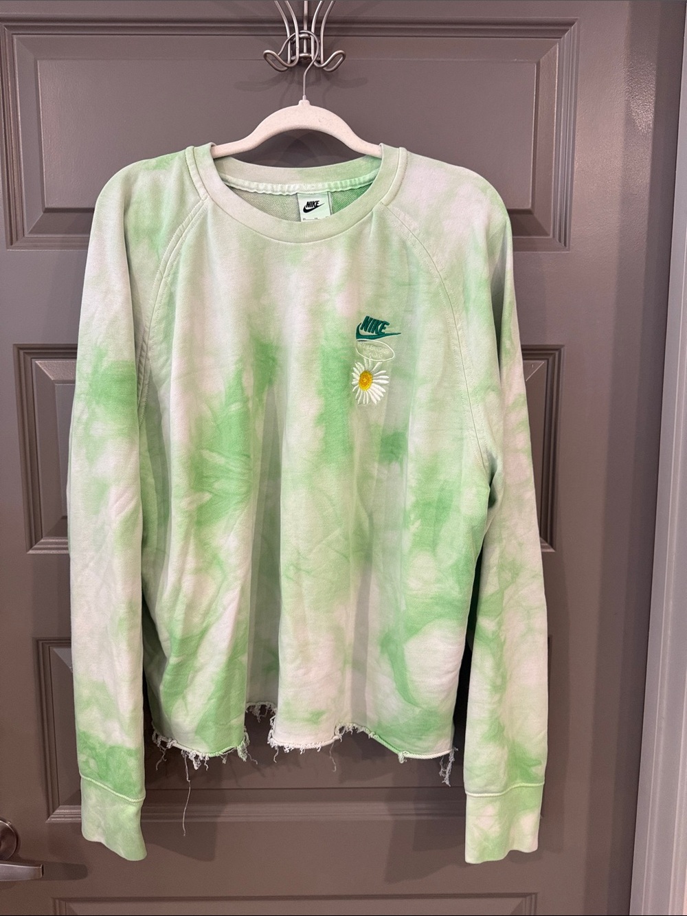 Nike Light Green Tie-Dye Sweatshirt with Daisy Embroidery